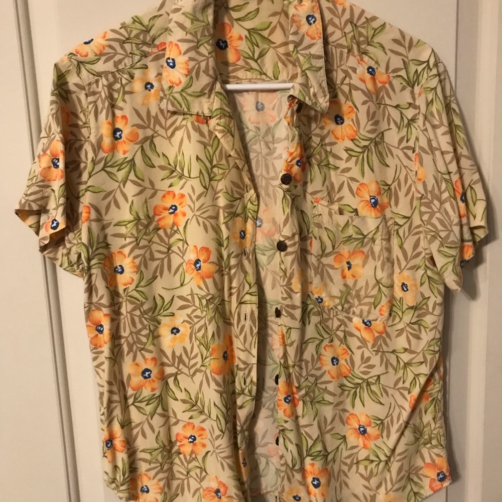 White stag button down flower shirt